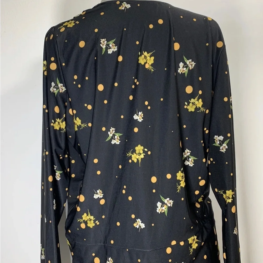 Dorothy Perkins Floral Blouse Top Long Sleeves Black Wrap Front Stretch UK 12 - Picture 15 of 15